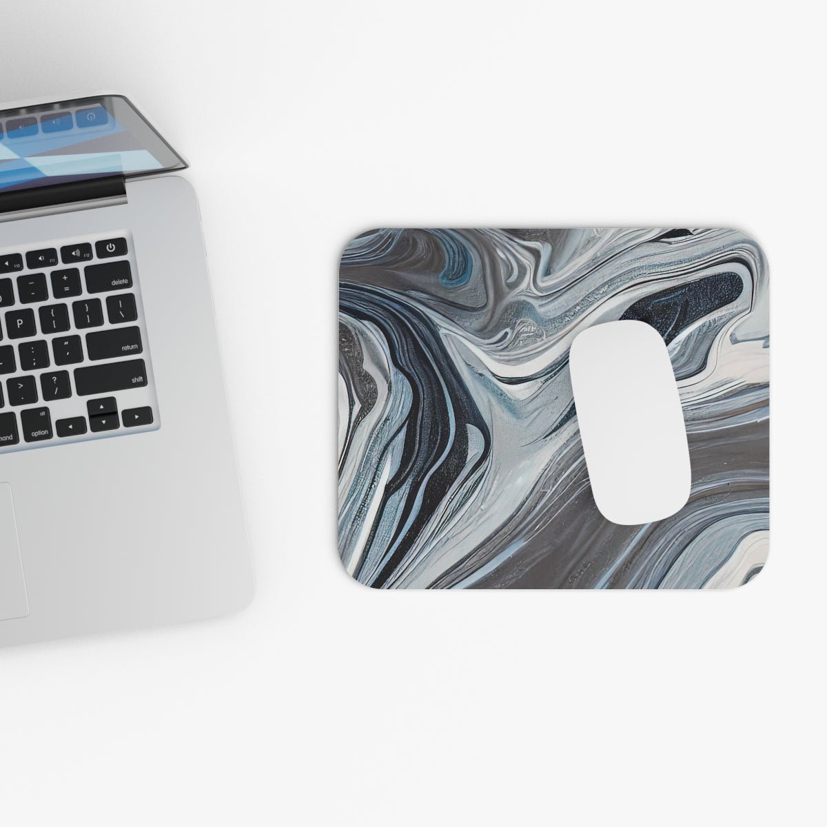 Mouse Pad | White, Dark Blue, And Gray Marble (Rectangle)