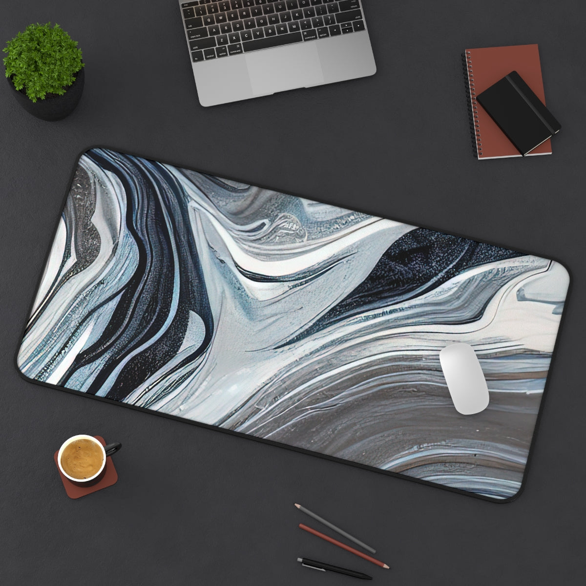 Desk Mat | White, Dark Blue, And Gray Marble