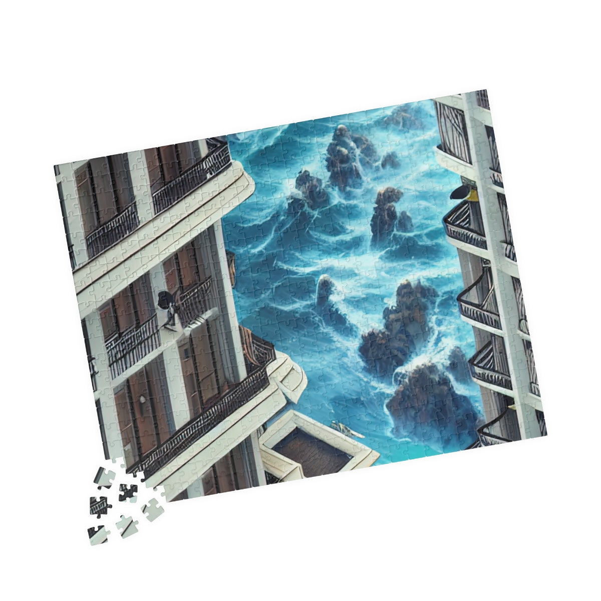 Puzzle (110, 252, 500, 1014-piece) | Waves Crashing Into City