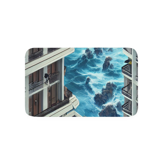 Memory Foam Bath Mat | Waves Crashing Into City