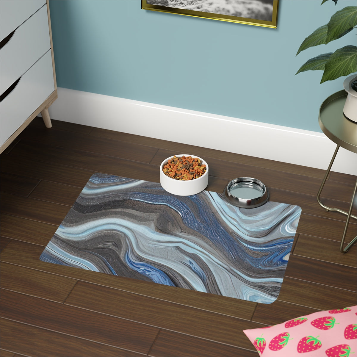 Pet Food Mat | Brown And Ocean Blue Marble
