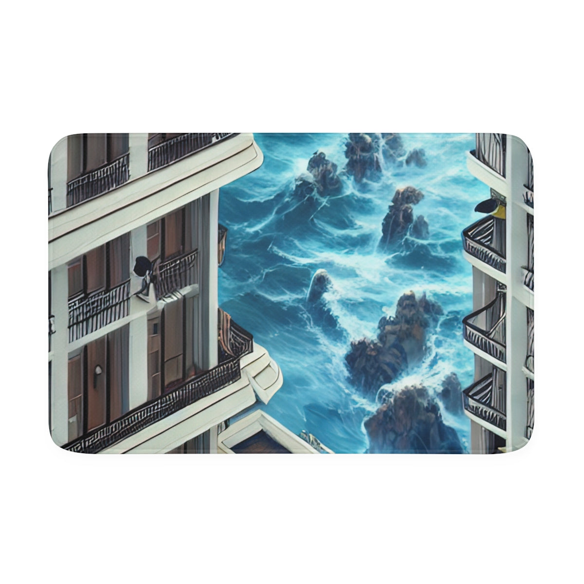 Memory Foam Bath Mat | Waves Crashing Into City