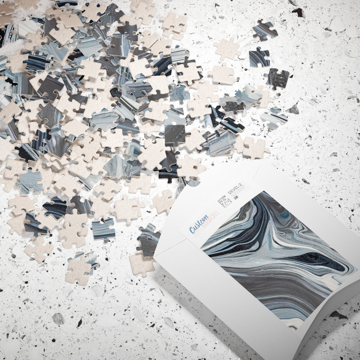 Puzzle (110, 252, 500, 1014-piece) | White, Dark Blue, And Gray Marble