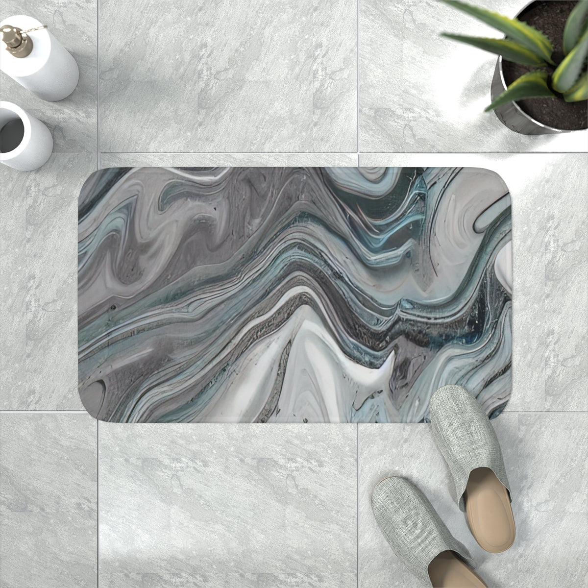 Memory Foam Bath Mat | Abstract Gray Marble