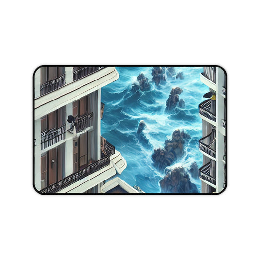 Desk Mat | Waves Crashing Into City