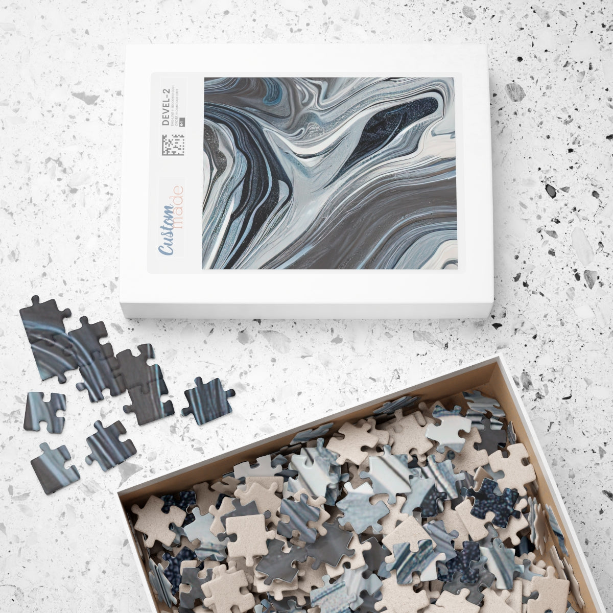 Puzzle (110, 252, 500, 1014-piece) | White, Dark Blue, And Gray Marble