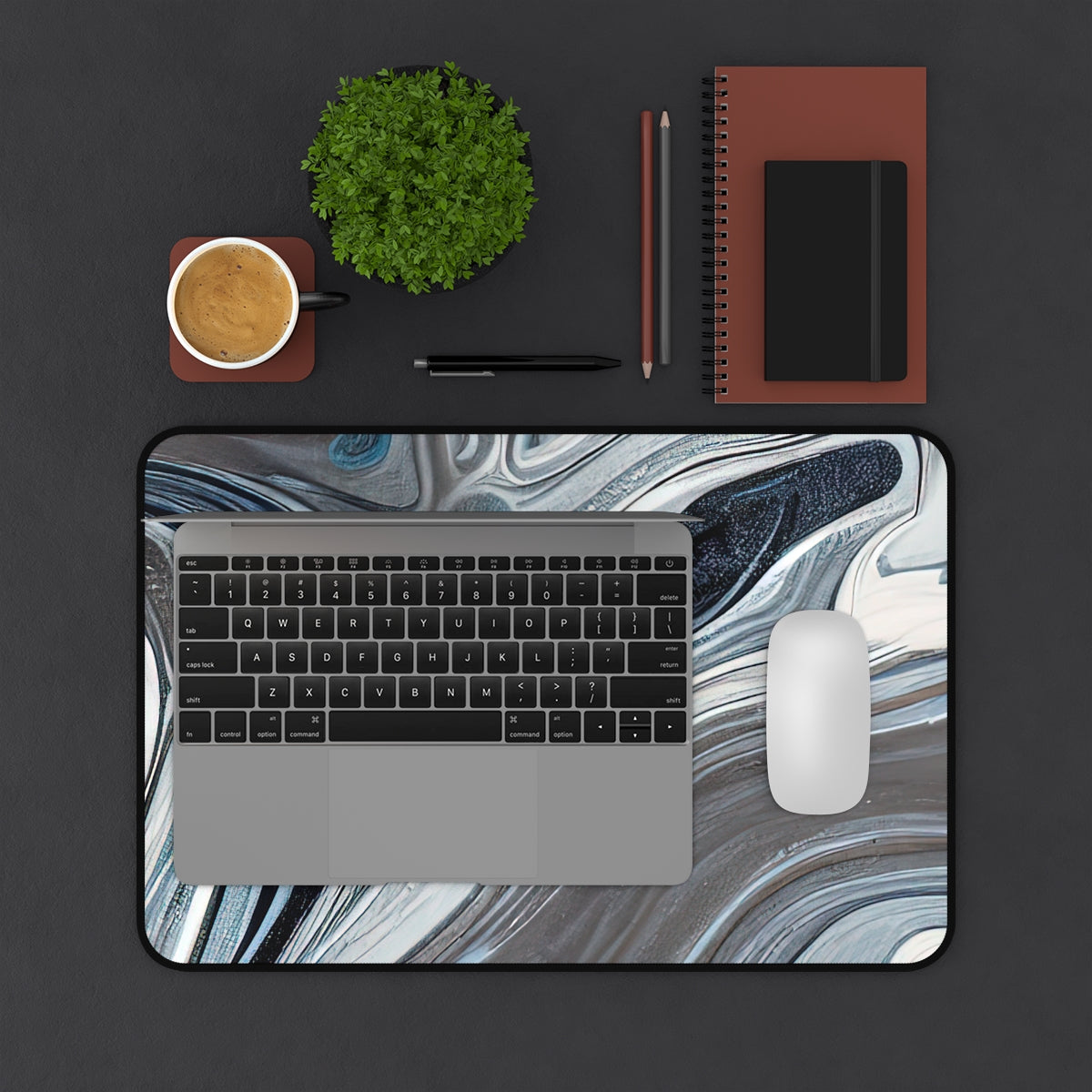 Desk Mat | White, Dark Blue, And Gray Marble
