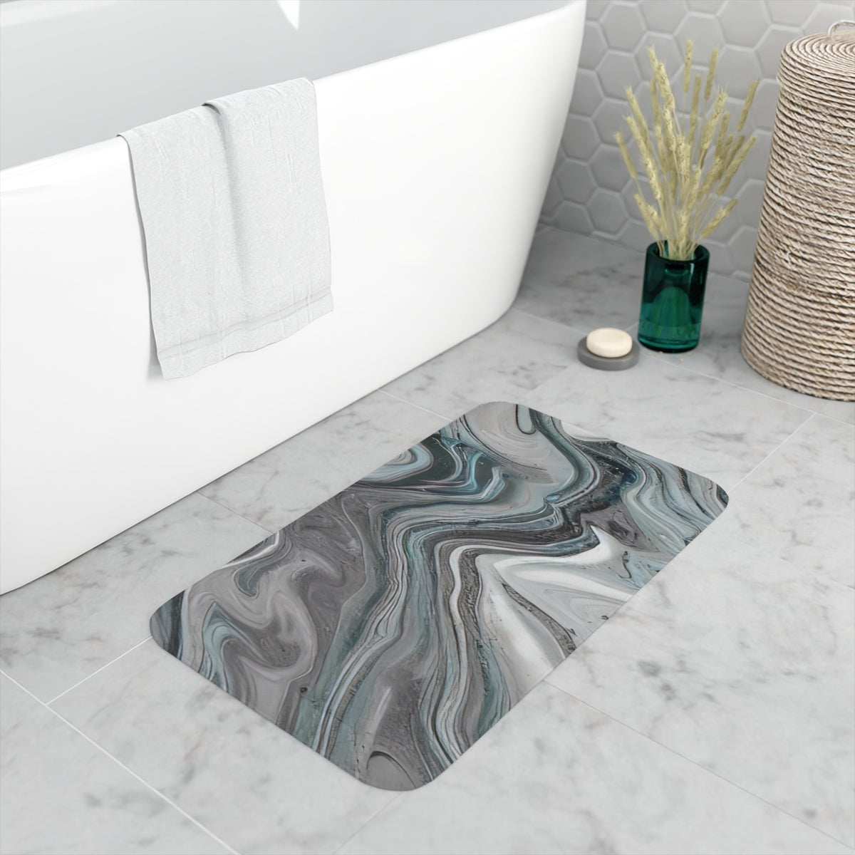 Memory Foam Bath Mat | Abstract Gray Marble