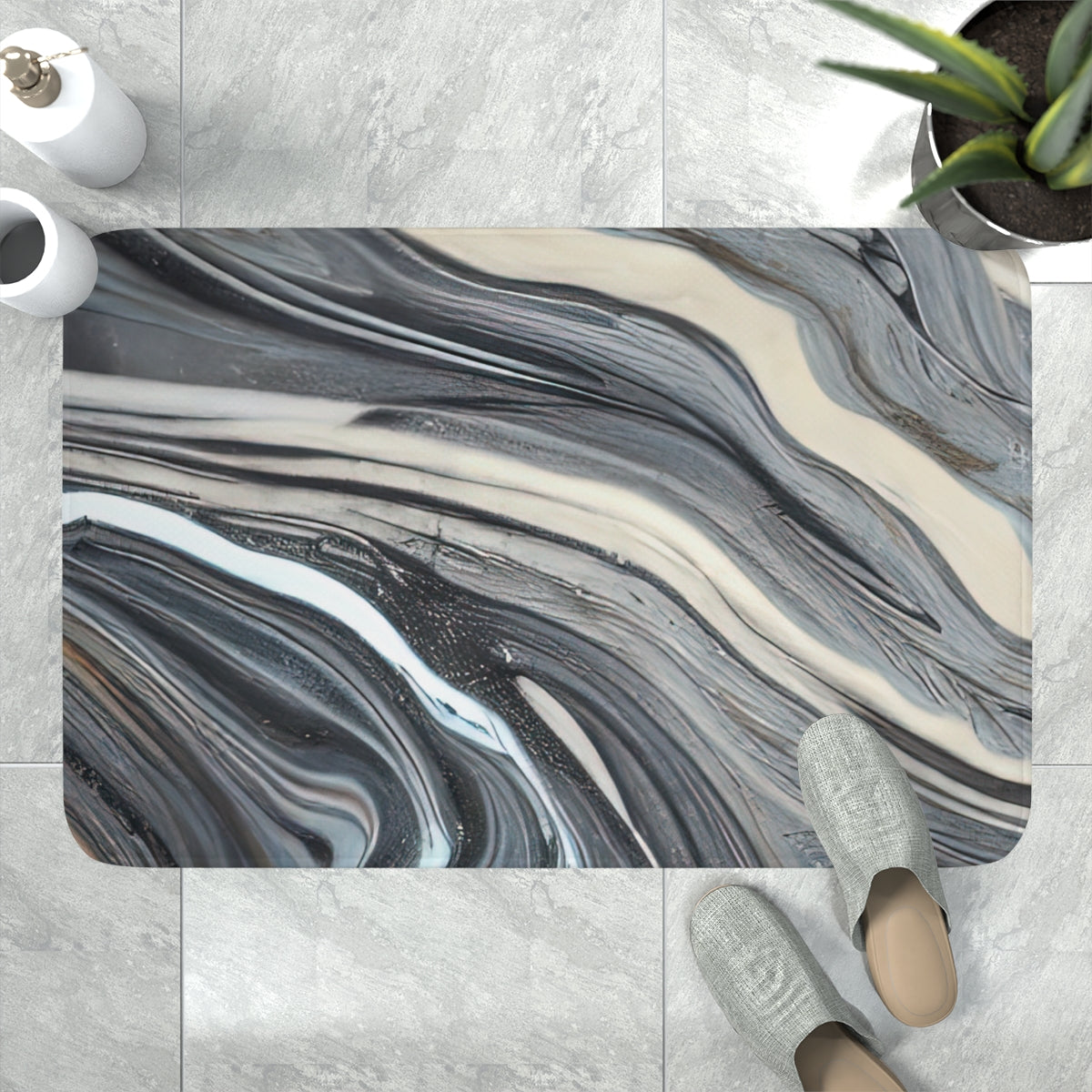 Memory Foam Bath Mat | Blue-Gray Marble