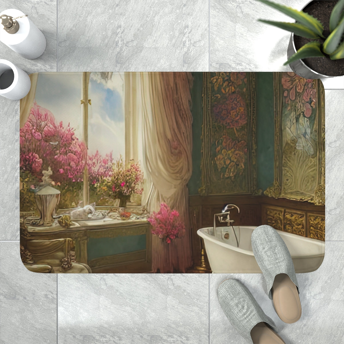 Memory Foam Bath Mat | Vintage Floral Room