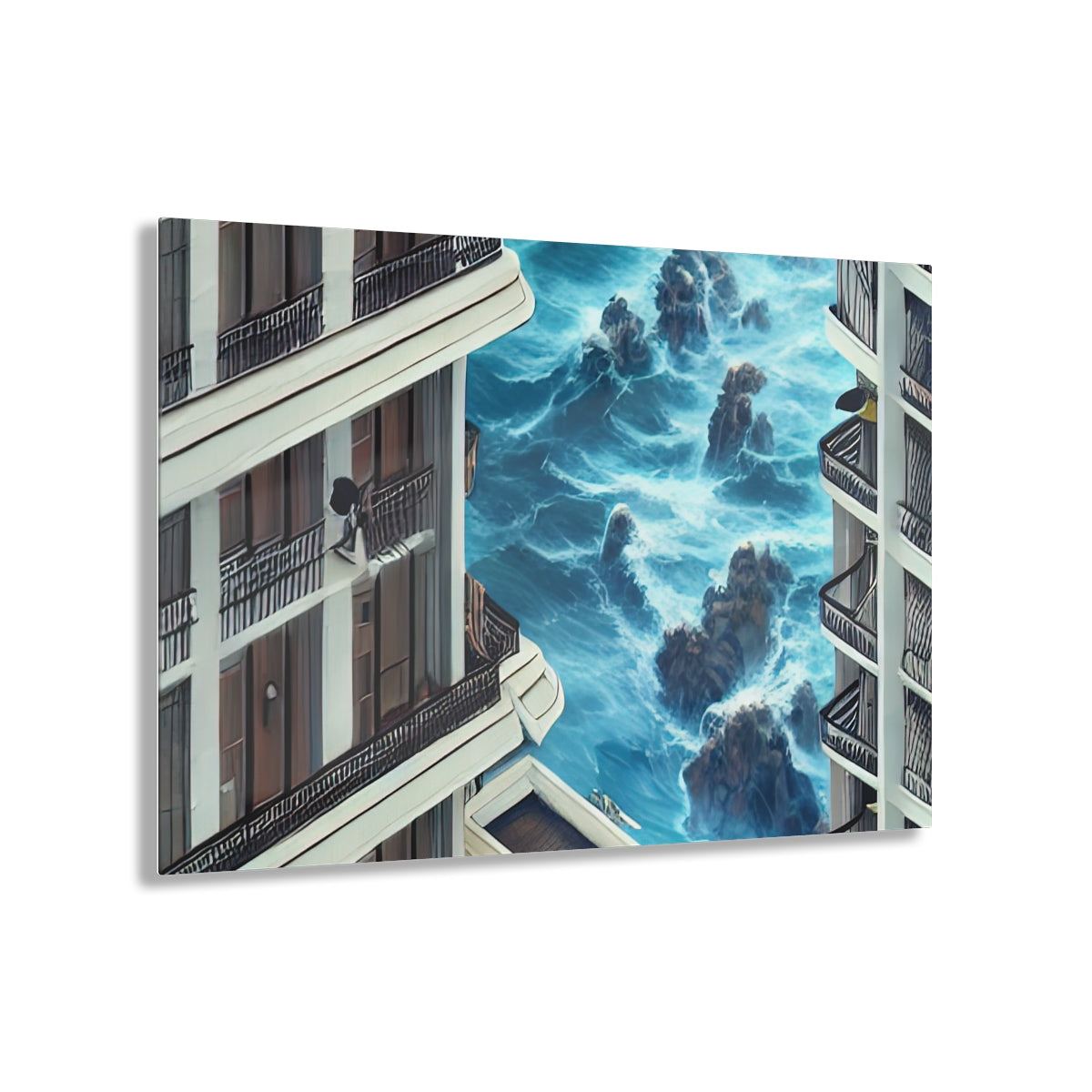 Acrylic Print | Waves Crashing Into City